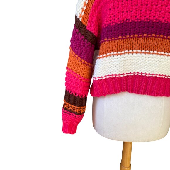 BaeVely Chunky Colorblock Sweater Cropped Y2K Retro Festival Stripes Thick-M - Picture 10 of 15